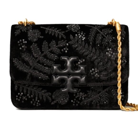 TORY BURCH Eleanor Velvet Embellished Convertible Chain Shoulder Bag - Picture 1 of 15